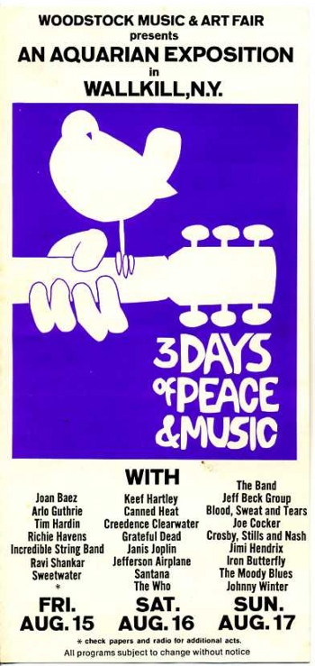 The original Woodstock poster advertising the festival in Wallkill, NY — before the venue changed to Bethel
